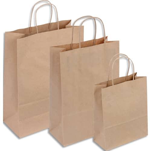 Lot 50 sacs en papier kraft blanc 70 g/m² poignées torsadées. Dimensions 22x31cm. Soufflets latéraux 10cm_0