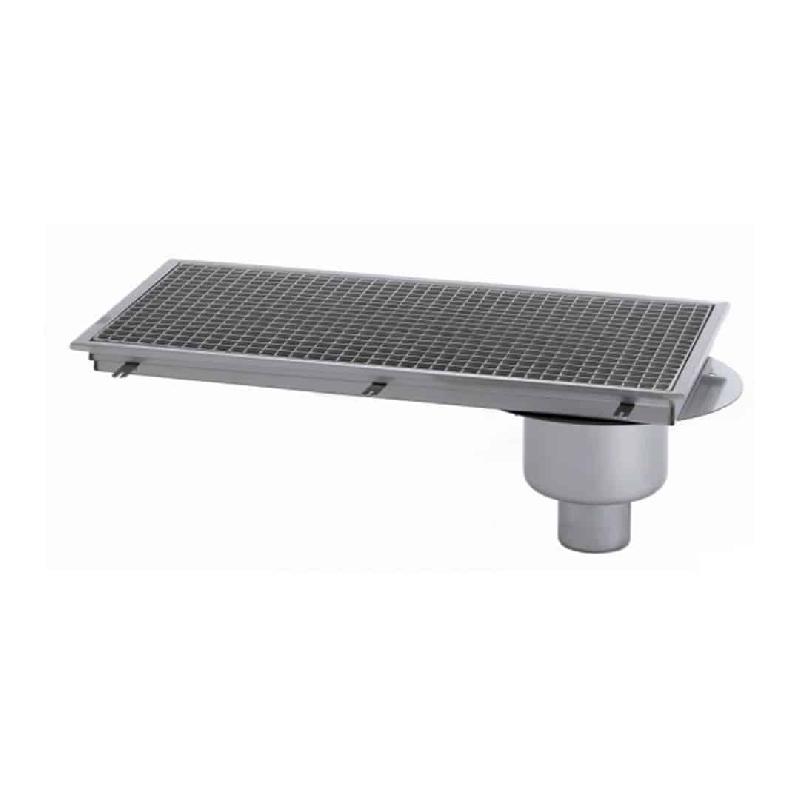 Caniveau avec cuvette réglable inox 800 x 400 mm sortie verticale décentrée Ø 100 mm (type de produit: Avec caillebotis inox Réf-507024-44)_0