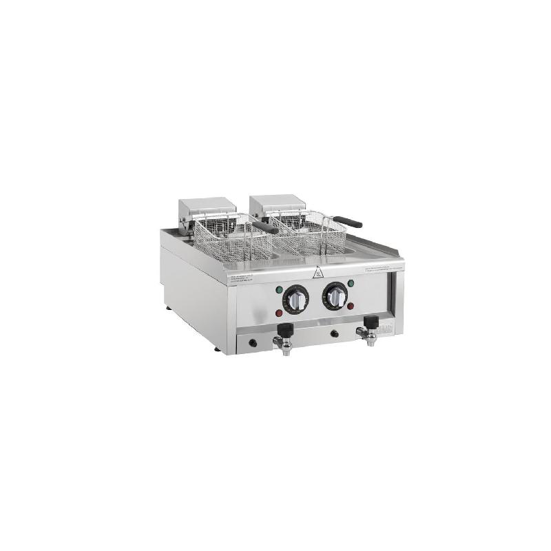 Friteuse inox électrique double 2 x 8 Litres, avec robinet de vidange, à poser, 12 000 W, 400 V - TRI_0