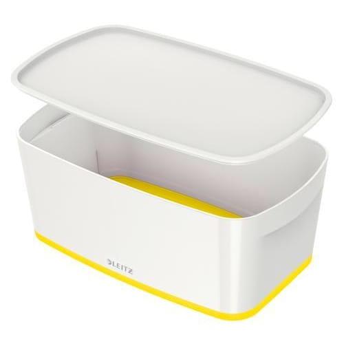Leitz boîte mybox small avec couvercle en abs. Coloris blanc fond jaune_0