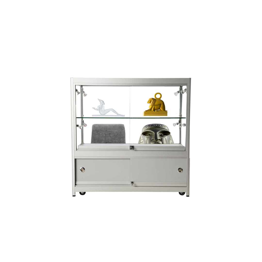 Vitrine Exposition LED H 90 x L 90 x P 45 cm - Gris Alu - Réf.2228402_0