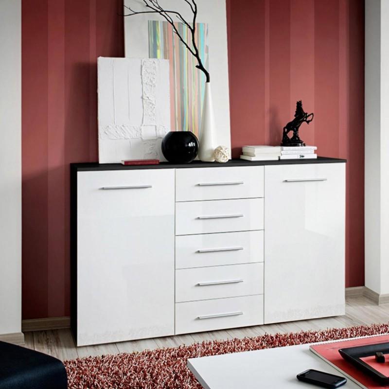 BUFFET 2 PORTES DESIGN FOX 150CM BLANC & NOIR - PARIS PRIX_0