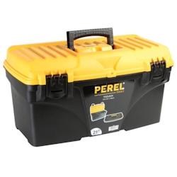 Perel Boîte à outils, polypropylène, avec plateau porte-outils amovible, poignée rabattable et fermetures en plastique, noir/jaune, 535 x 291 x 28_0