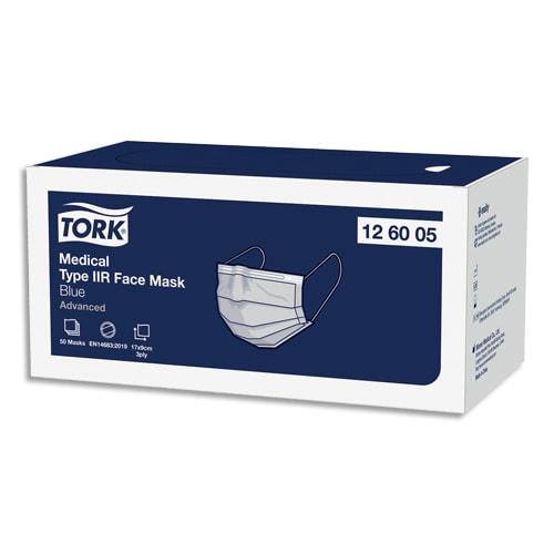 Tork boîte de 50 masques médical type iir bleu à usage unique 3 plis_0