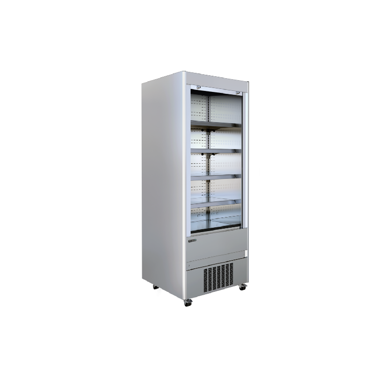 Vitrine inox ventilée positive 370 Litres, 5 niveaux, rideau inclus, sur roulettes, 670 W, 220 V - MONO_0