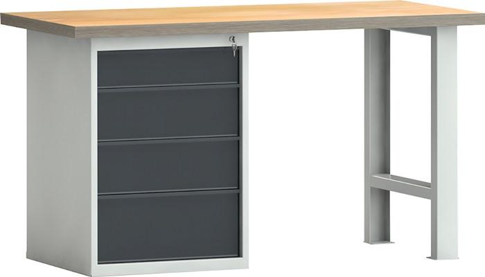 Établi PW 700 l.1500xP700xH840 mm hêtre Multiplex gris clair, RAL 7035 gris anthracite, RAL 7016 4 tiroirs KLW-LUTZ BETRIEBSEINRICHTUNGEN_0