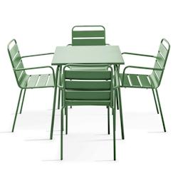 Oviala Business Ensemble table de terrasse carrée et 4 fauteuils acier vert cactus - Oviala - vert acier 106012_0