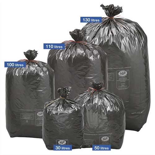 Boîte de 200 sacs poubelles traditionnels 130 litres renforcés noir 82x120cm 34 microns nfe_0
