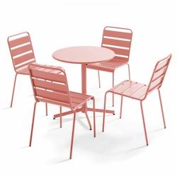 Oviala Business Ensemble table de jardin ronde et 4 chaises en métal argile - Oviala - rose acier 109201_0