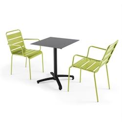 Oviala Business Ensemble table de jardin stratifié ardoise gris et 2 fauteuils vert - Oviala - vert métal 108234_0