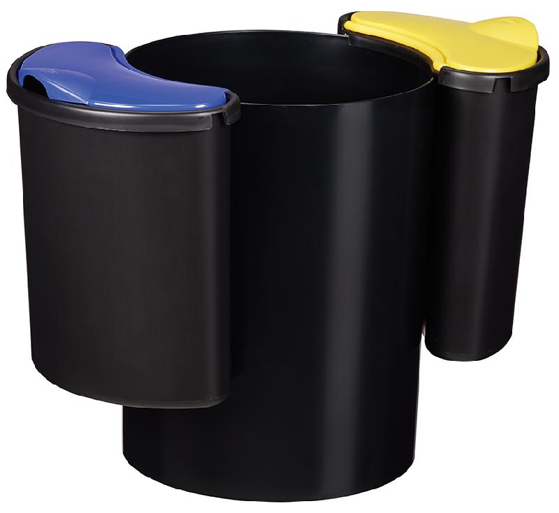 MODULTRI Corbeille de tri sélectif 25L - Noir / Bleu / Jaune - Polystyrène antichoc recyclable_0