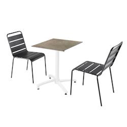 Oviala Business Ensemble table de terrasse stratifié marbre beige et 2 chaises gris - gris métal 110647_0