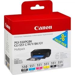 CANON Pack de 5 cartouches d'encre PGI-550 / CLI-551 Noir/Cyan/Magenta/Jaune/Gris Canon - 3666373876580_0