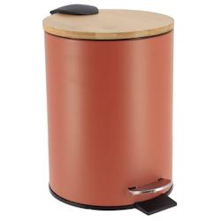 TENDANCE Poubelle à pédale 3L en métal Terracotta avec couvercle en Bambou - orange 3664323159875_0