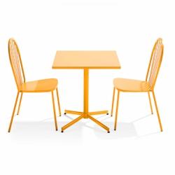 Oviala Business Ensemble table carrée de terrasse inclinable et 2 chaises bistrot jaune - jaune acier 109482_0