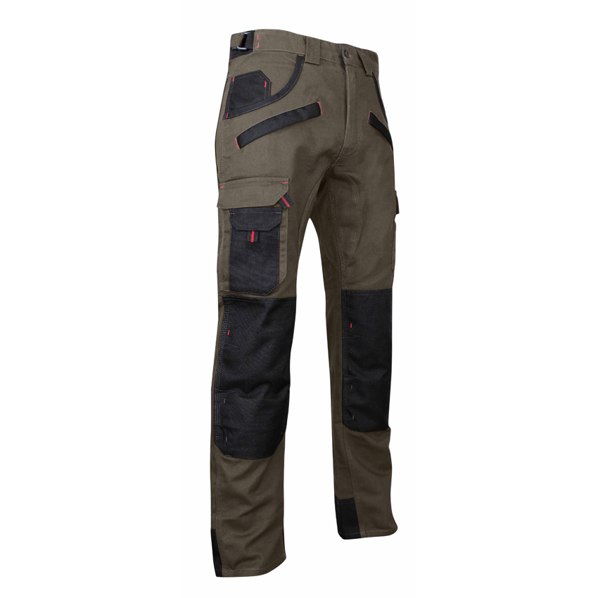 Pantalon bicolore TOURBE, poches genouillères 60% coton 40% polyester 300g (Taupe/Noir) -  PCP252-38 - LMA_0