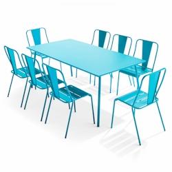 Oviala Business Ensemble table de terrasse et 8 chaises bistrot en acier bleu - Oviala - blue steel 109517_0