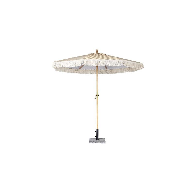 Parasol rond (H)2480 x (L)2500 x (P)2500 mm, en bois & polyester, crème rayé, SICILE_0