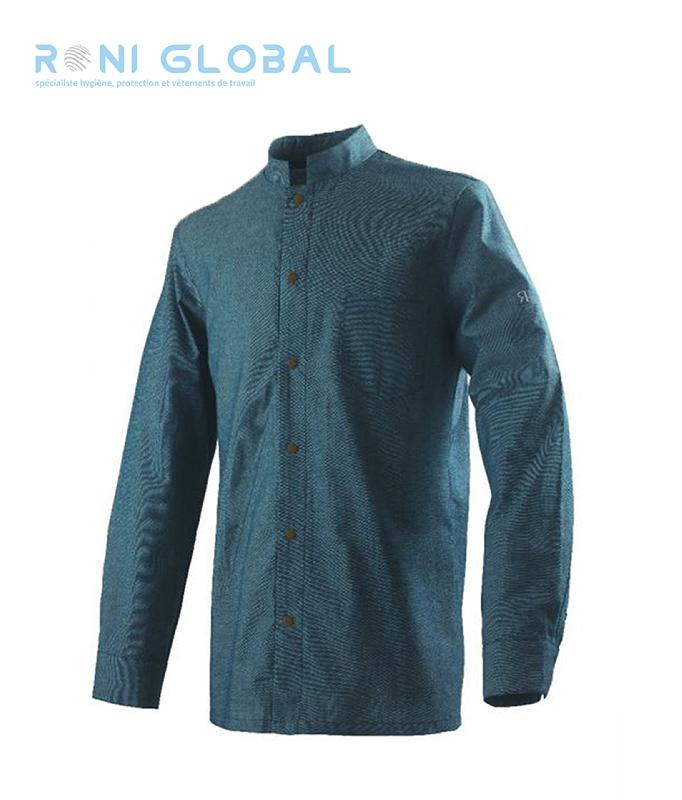 VESTE DE CUISINE HOMME CHAMBRAY MANCHES LONGUES, COUPE SLIM EN COTON - BOVI ROBUR_0