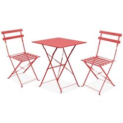 Oviala Business Table de jardin et 2 chaises acier rouge - rouge 103651_0