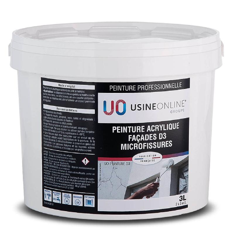 Peinture Acrylique de Façades D3 Micro-Fissures Ravalement Extérieur Professionnelle USINE-ONLINE Référence: UO-PEINTURE-D3  3L_0