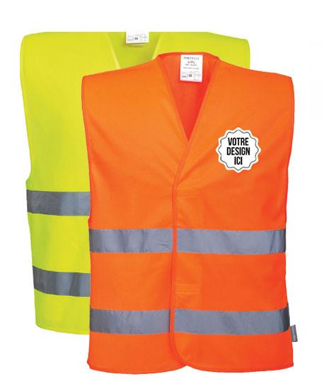 Gilet haute visibilité Basics personnalisable, Coloris et Taille : Orange Fluo 2XL/3XL, Sérigraphie : Dos_0