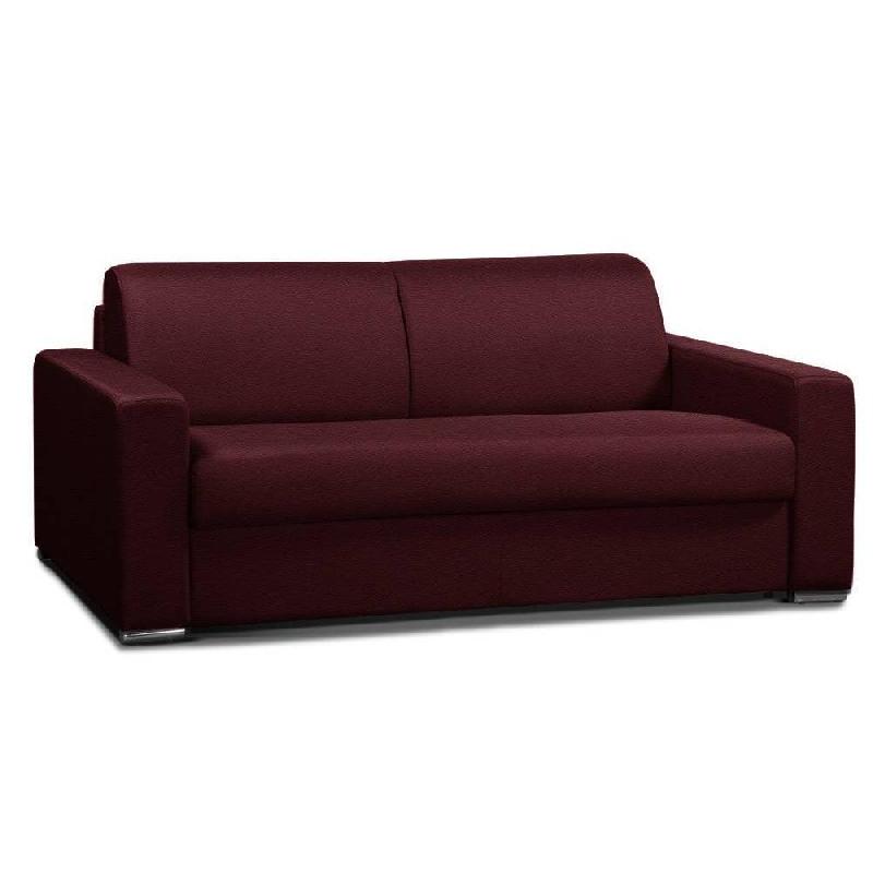 CANAPÉ CONVERTIBLE ALLURE MATELAS MÉMORY  20CM  LATTES 140CM CUIR VACHETTE BORDEAUX_0