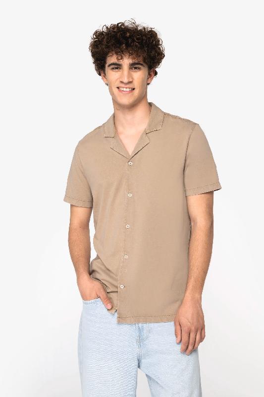 Chemise écoresponsable délavée en jersey manches courtes à col bowling homme -  Réf: NS522_0