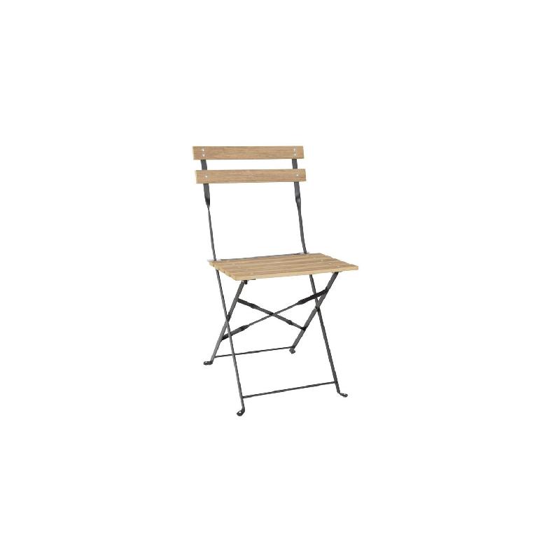 Lot de 2 chaises pliables assise (H)440 mm, en acier poudré & effet bois, PERTH_0