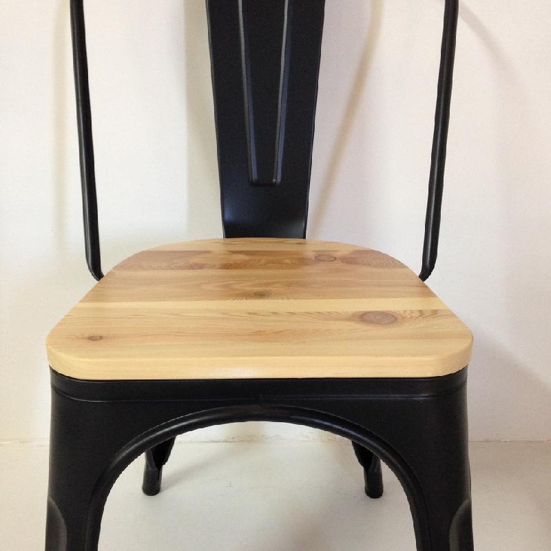 Chaise en metal factory - edition assise bois - noir mat_0