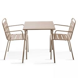Oviala Business Ensemble table de jardin carrée et 2 fauteuils acier taupe - Oviala - gris acier 105385_0