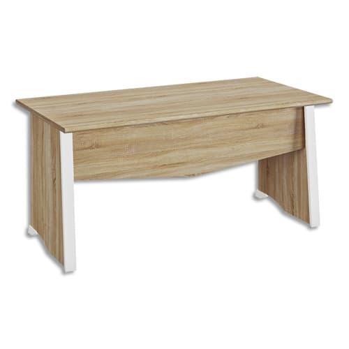 Gautier table bureau pied panneaux avec voile de fond l140xh74xp80cm. Finition mambo chêne sonoma-blanc_0