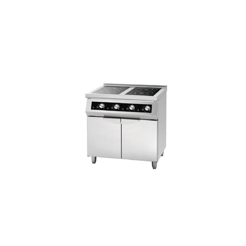 Réchaud inox à induction électrique 4 x (Ø)260 mm, sur support fermé, 17 000 W, 400 V -TRI_0