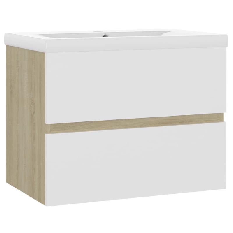 ARMOIRE D\'ÉVIER ET LAVABO INTÉGRÉ 60 X 38,5 X 45 CM SONOMA AGGLOMÉRÉ BLANC/CHÊNE 02_0006529_0