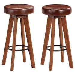 HELLOSHOP26 tabourets de bar design chaise siège bois d'acacia cuir véritable 1202112 x2 - 3002339139380_0