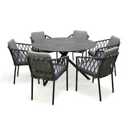 PARIS Garden Ensemble repas de jardin 6 places en aluminium gris anthracite - PILAT - gris aluminium PILAT-TB129+6FT_0