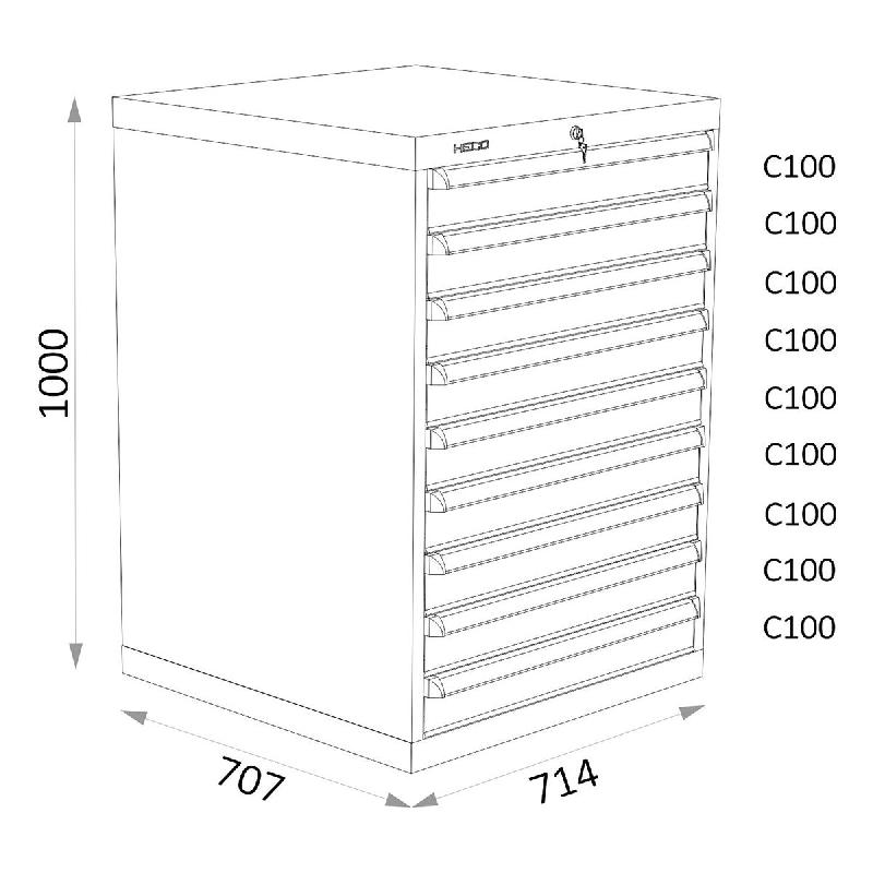 Armoires A Tiroirs Serie 115 - Largeur 714 mm Profondeur 707 mm Hauteur 700 / 1000 / 1300 mm Heco HE115207BL_0