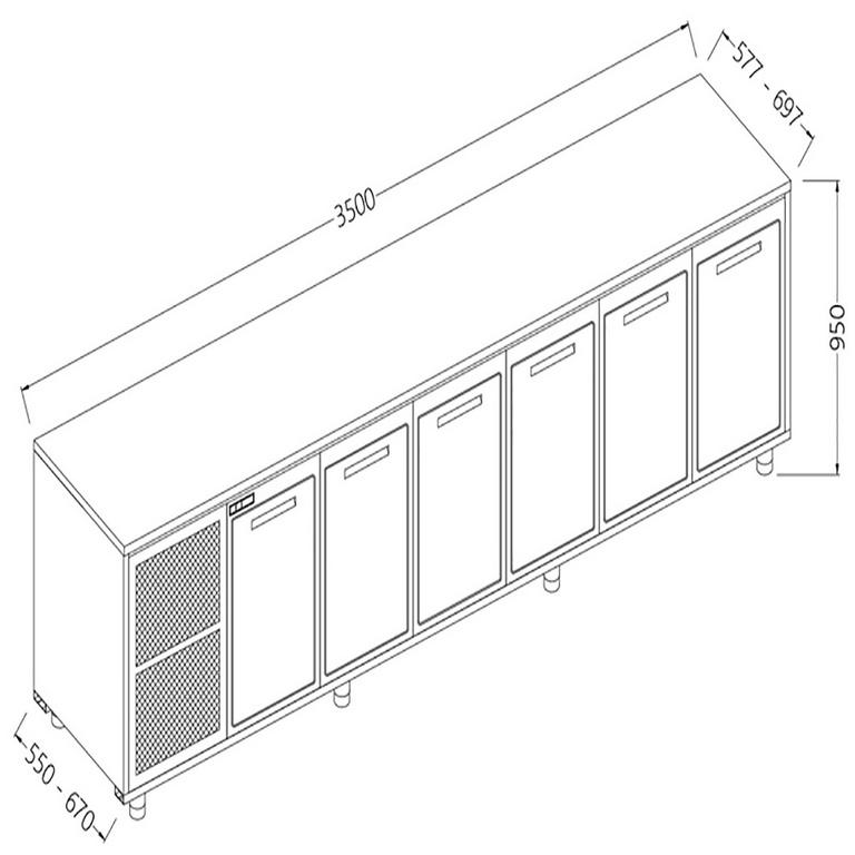 Arrière-comptoirs réfrigérés t n  avec moteur sans dosseret - 3500x670x950 mm - NNS35X - NNS35X_0