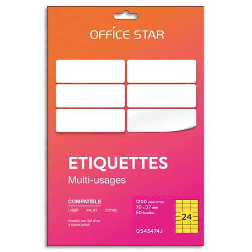 Office star boîte 1200 étiquettes adhésives multiusage format 70x37mm. Planche a4. Coloris jaune_0