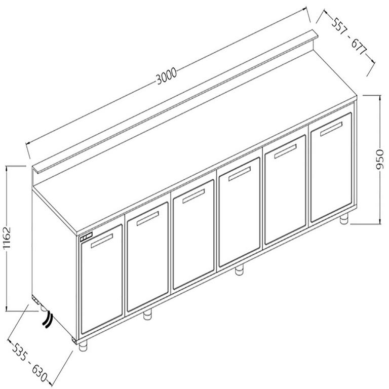 Comptoirs de bar réfrigérés t n  moteur à distance avec 6 portes et dosseret - 3000x630x1162 mm - BBESR30X - BBESR30X_0