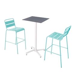 Oviala Business Ensemble table haute stratifié ardoise et 2 chaises bleu turquoise - bleu métal 110607_0