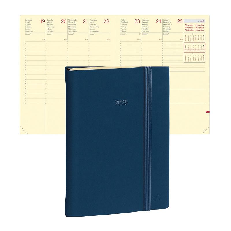 Quo Vadis Agenda semainier Président Fas Silk - 21 x 27 cm - Bleu marine fermeture élastique - 2025_0