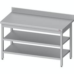 Cleiton® - Table adossée en acier inoxydable avec 2 étagères 1200x600x850 mm | Table de travail professionnelle en acier avec dosseret de 10 cm_0
