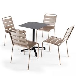 Oviala Business Ensemble table de terrasse stratifié noir et 4 chaises taupe - gris métal 108202_0