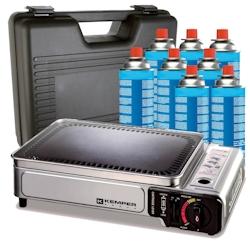 Plancha à gaz portable 2300W + 8 cartouches de gaz + Valise de transport KEMPER - gris acier 3663936034654_0