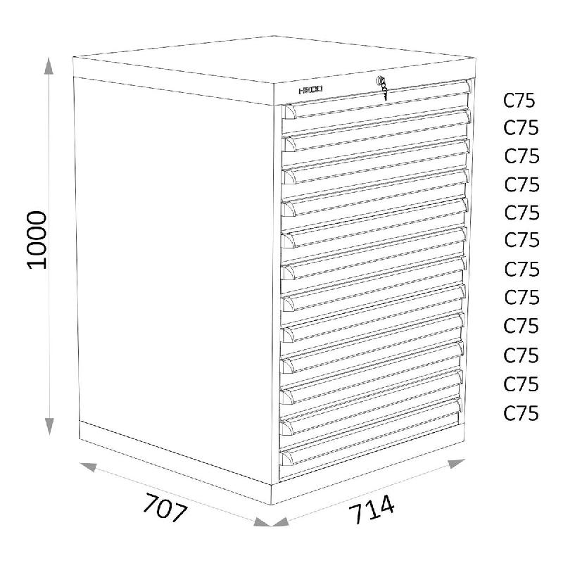 Armoires A Tiroirs Serie 115 - Largeur 714 mm Profondeur 707 mm Hauteur 700 / 1000 / 1300 mm Heco HE115229BL_0