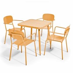 Oviala Business Ensemble table de jardin et 4 fauteuils en aluminium jaune moutarde - Oviala - jaune aluminium 108670_0