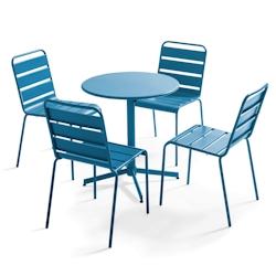 Oviala Business Ensemble table de jardin ronde et 4 chaises bleu pacific - Oviala - bleu acier 107901_0