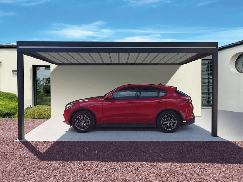 Carport Aluminium Toit Plat Bac Acier OBX Adossé Sur Mesure Référence: Carport OBX Bac Acier Adossé_0