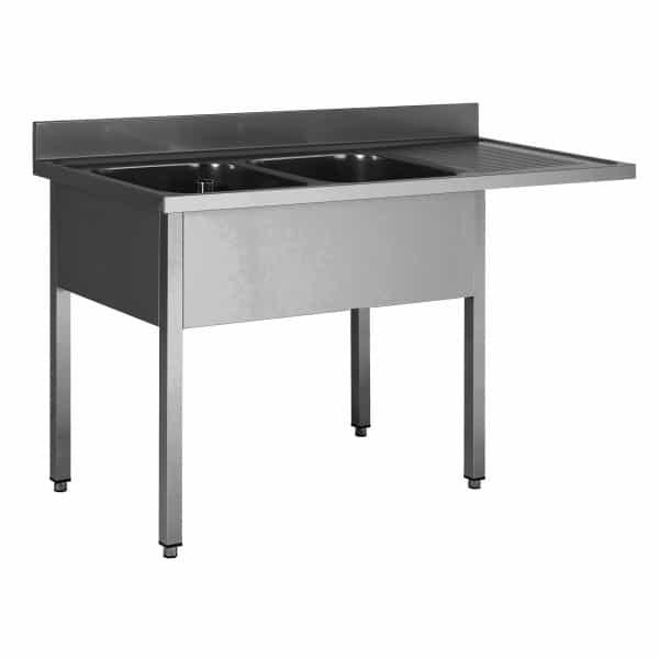 Plonge soudée sur pieds carré pour lave-vaisselle, sans étagère, inox AISI 304, 2 bacs, longueur 1800 mm (Position bac: Gauche - Réf SPLV187-2BG-1)_0